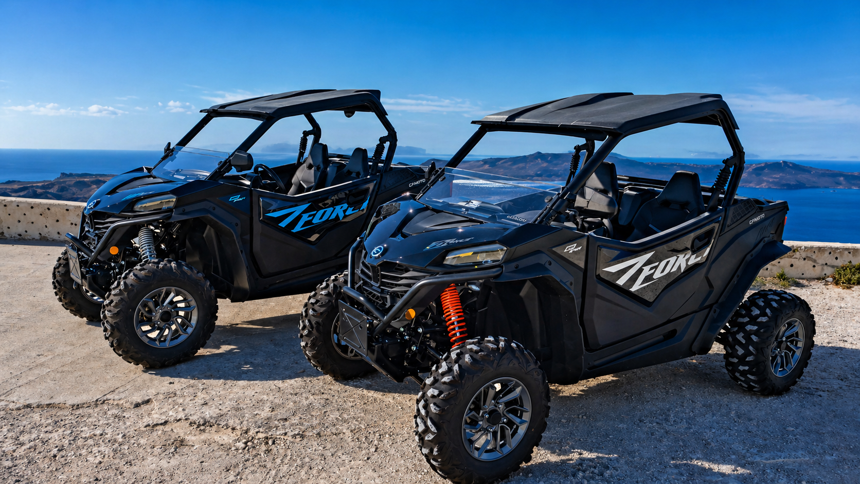 Moto Santorini team and vehicles in Fira